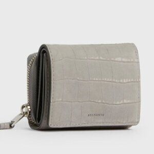 ALLSAINTS LEATHER CROCODILE WALLET - LIGHT GRAY